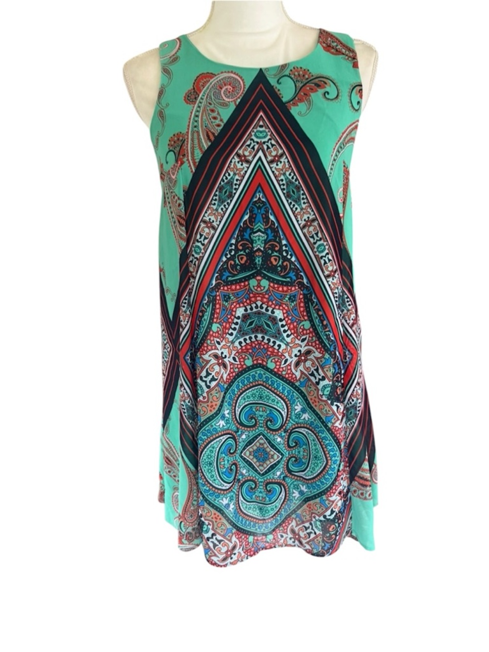 Sequin hearts turquoise paisley shift dress women's sleeveless summer retro